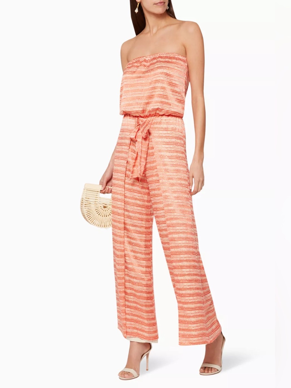 Anthropologie Azulu Mucura Strapless Orange Velvet Burnout Jumpsuit EUC Size 4